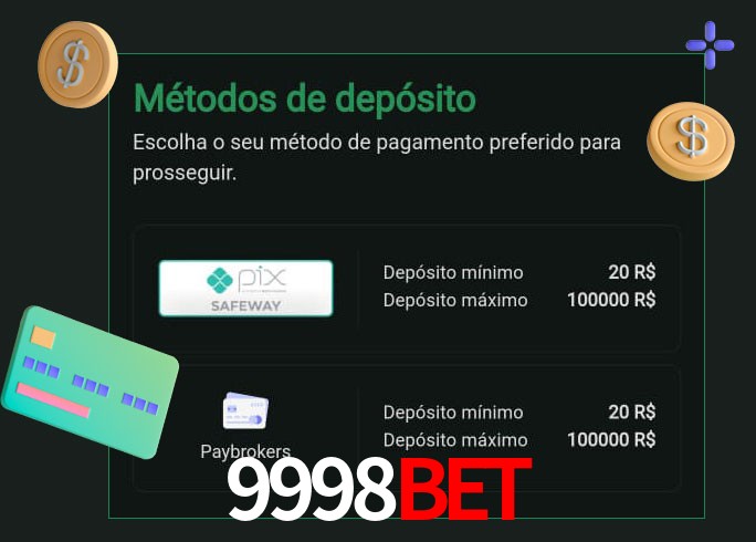 O cassino 9998bet oferece uma grande variedade de métodos de pagamento